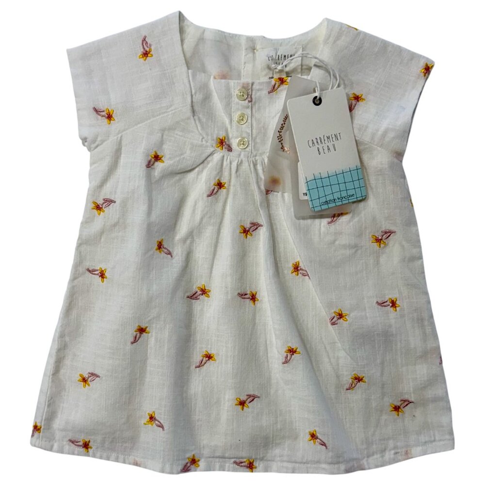 CARREMENT BEAU - 2-PIECE SET - EMBROIDERED COTTON - OFF WHITE/PINK - NWT